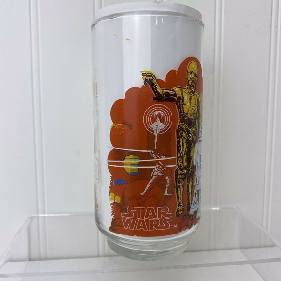 Star Wars Burger King Drinking Glass 1977 Coca-Cola R2-D2 & 3-CPO Misaligned Art - Picture 2 of 7